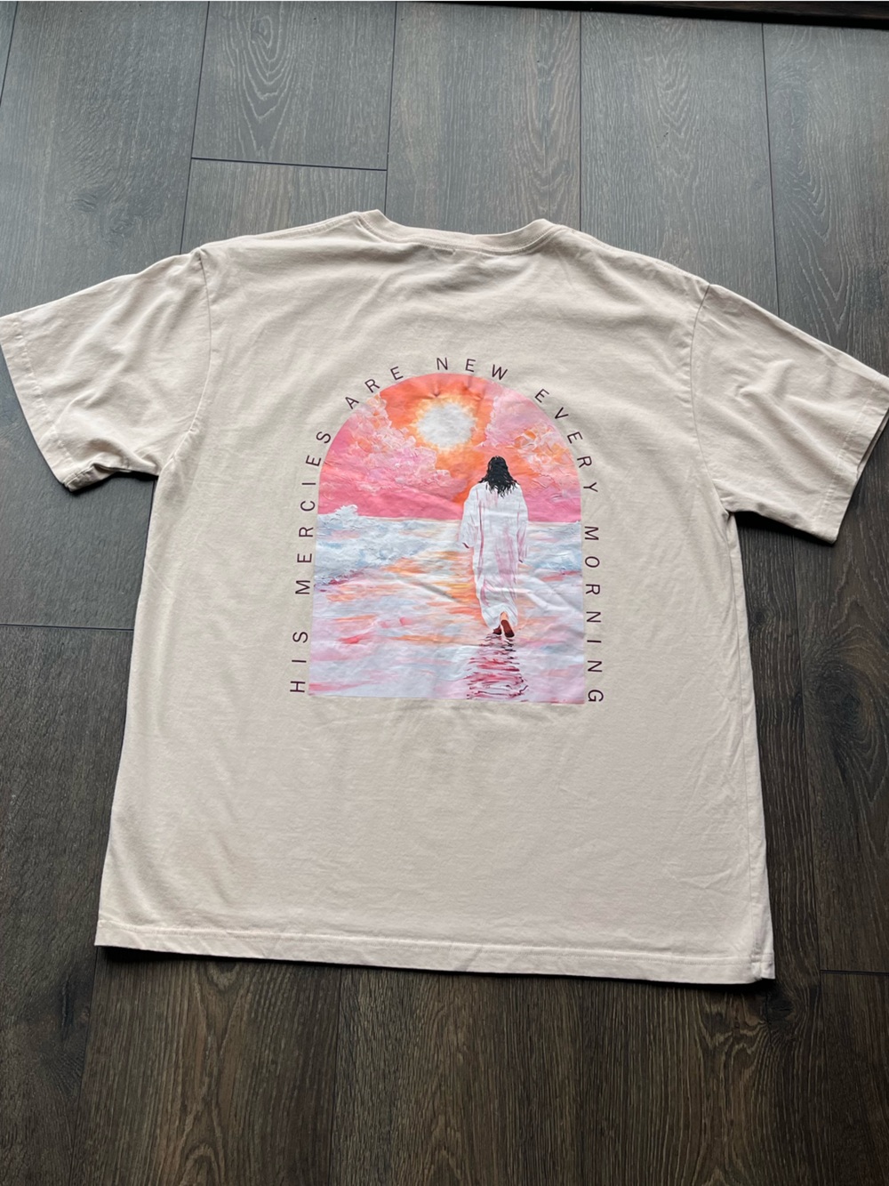 NWOT Beige Jesus Cross Short Sleeve Graphic Tee